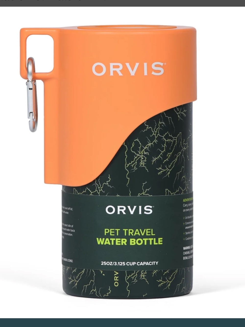 Orvis Pet Travel Water Bottle 25oz Stainless Hiking Outdoors